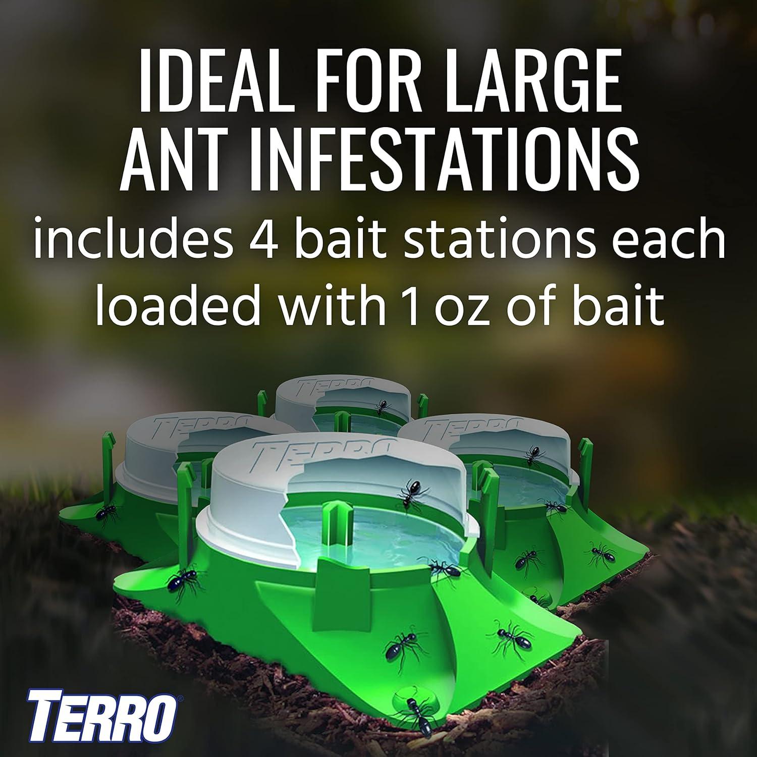 imageTERRO T18046 Outdoor ReadytoUse Liquid Ant Bait Killer and Trap  Kills Common Household Ants  4 Bait Stations4 Bait Stations
