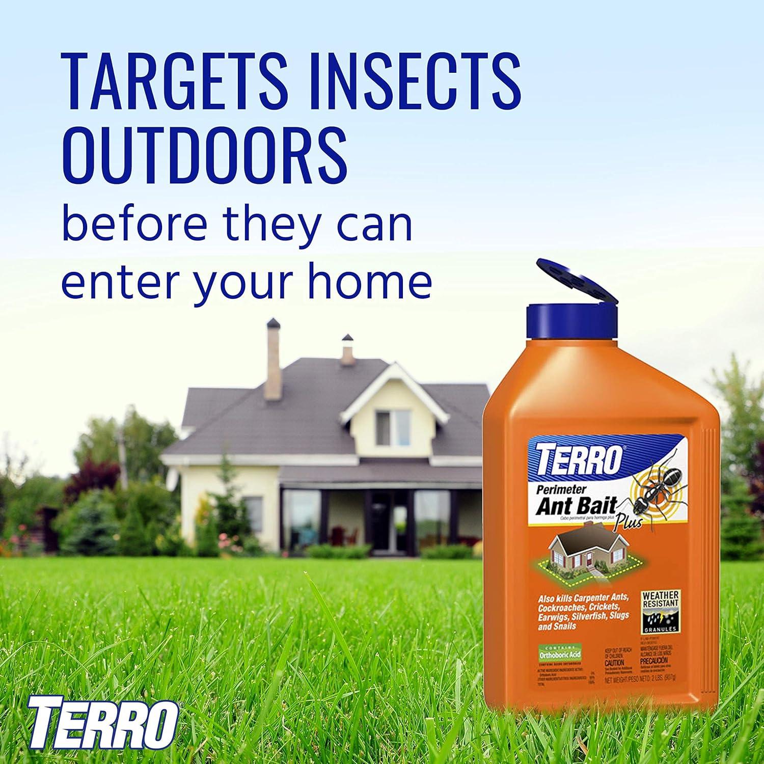 imageTERRO T2600 Perimeter Outdoor Ant Bait Plus  Attracts and Kills Carpenter Ants Roaches Crickets Earwigs Silverfish Slugs and Snails  2 Pack 4Lbs2 Pack