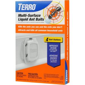imageTERRO Indoor Liquid Ant Baits with Adhesive Strips for Discreet Baiting  TERRO Ant Trap and Bait Station  4 Pack  T334B4 Bait Stations