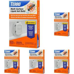 imageTERRO Indoor Liquid Ant Baits with Adhesive Strips for Discreet Baiting  TERRO Ant Trap and Bait Station  4 Pack  T334B4 Bait Stations Pack of 5