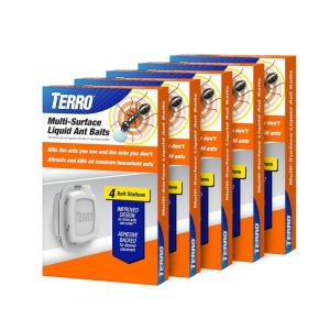 imageTERRO Indoor Liquid Ant Baits with Adhesive Strips for Discreet Baiting  TERRO Ant Trap and Bait Station  5 Pack 20 Baits  T334B