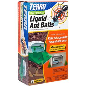 imageTERRO T18046 Outdoor ReadytoUse Liquid Ant Bait Killer and Trap  Kills Common Household Ants  4 Bait Stations4 Bait Stations